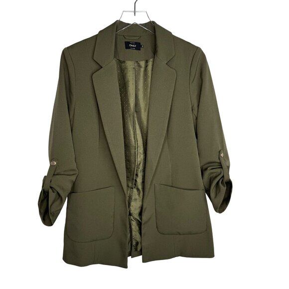 ONLY Olive Green Women's Blazer With Rolled Sleeves & Pockets Size 38 Medium - Picture 1 of 10